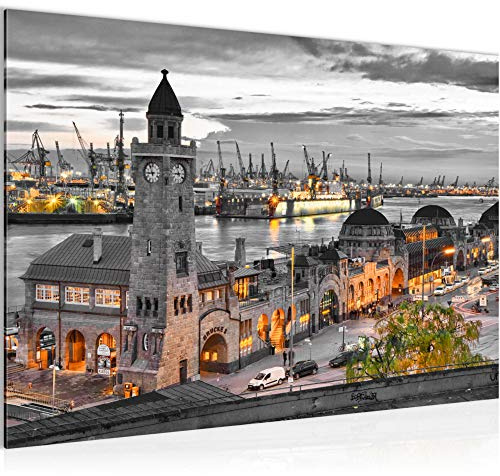 Runa Art Bild Hamburg Modern Wandbilder Wohnzimmer Schlafzimmer 1 Teilig - Made In Germany - Stadt Hafen Grau Flur 603015b