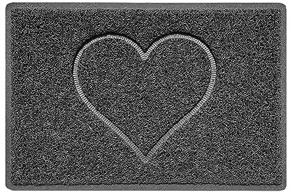 Nicoman Heart Embossed Shape Door Mat Dirt Trapper PVC Spaghetti Mat Washable Quick Drying Barrier Doormat-Dark Grey (Watertight Rubber-Back)-Small (60x40cm)