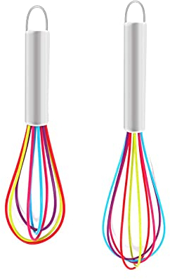 QincLing 2 pcs Silicone whisk, Mini Whisk Set Balloon Whisk Colourful Whisk Kitchen Egg Beater Metal Hand Whisk Kitchen Whisk Heat Resistant Whisk Mini Hand Whisk for Cooking Mixer Blending
