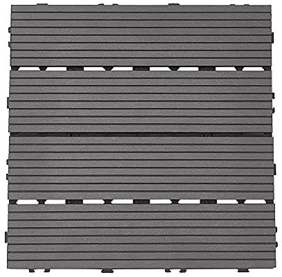 10 pcs Wood-Plastic Composite Decking Tiles Kit, Easy Install Interlocking WPC Deck Panels for Garden, Balcony & Patio, Low Maintenance, Weather-Proof, Composite Floor Flooring Boards (Grey)
