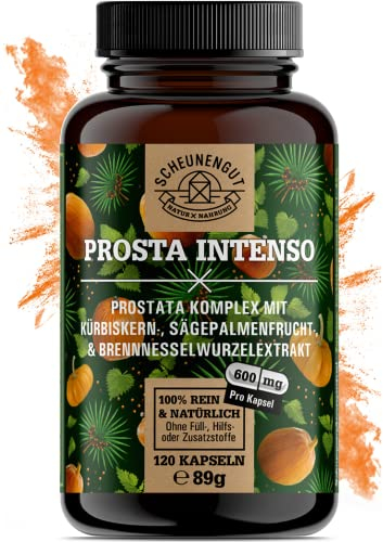 PROSTA INTENSO® Prostata Kapseln - WICHTIG: Laborgeprüfter Markenkomplex mit Sägepalmenextrakt, Brennnesselwurzel, Kürbiskern, Zink, Selen & mehr I Saw Palmetto -DE- SCHEUNENGUT®