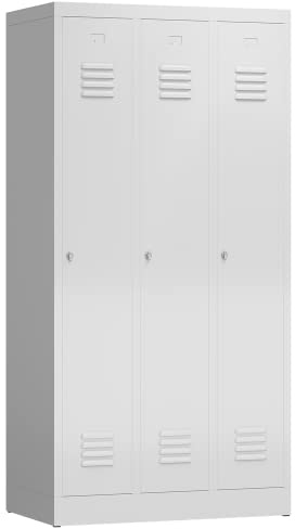 Lüllmann 3er Spind Spint komplett montiert und verschweißt 1800 x 870 x 500 mm Umkleide Stahl Kleiderspind Gaderobenschrank (RAL 7035/7035 lichtgrau/lichtgrau)