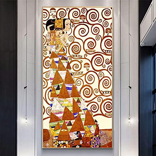 HOLEILUCK Gustav Klimt Albero della Vita Quadri su Tela Riproduzioni di Quadri Famosi Classici Gustav Klimt Picture for Living Room 90x185cm(36x73in) con cornice