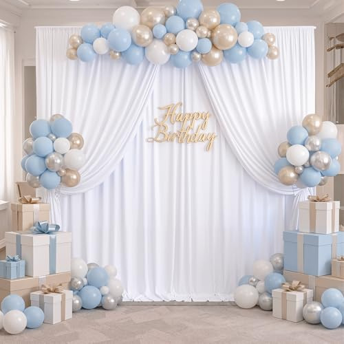 Wrinkle Free White Backdrop Curtain for Parties, Polyester Photo Backdrop Drapes for Weddings Birthday Photography Background Parties Baby Shower, 10ft x 8ft
