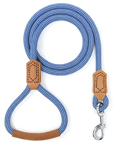 Mile High Life geflochtene Baumwollseilleine mit Leder Tailor Griff und schwerlast Metallverschluss (Blau Weiß, 120 cm(Leder Griff))