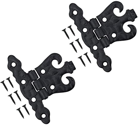 TERF® 110mm Traditional Vintage Style Antique Black Fancy Door Hinges 110mm [4.33 inch] Folding For Home Furniture Bathroom Cabinet Window Wardrobe Showcase Doors Including Fixing Screw - Pack of 2