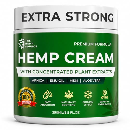 Extra Strong Hemp Cream 250ml | Ideal for Back, Knees, Feet, Hands & Joints