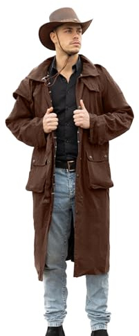 RESISTANCE Premium Breathable Brown Long western Cotton Oilskin Cowboy Duster Coat for Men