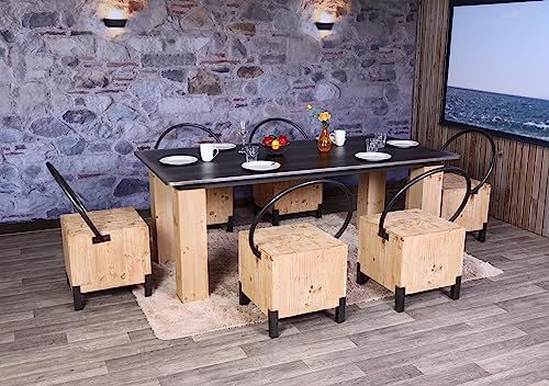 Mendler 6er-Set Esszimmerstuhl HWC-L76, Besucherstuhl Hocker, Industrial Metall Massiv-Holz MVG-Zertifiziert, Natur