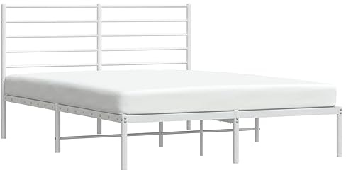 vidaXL Sängram med huvudgavel metall vit 120x200 cm, säng, metallsäng, metall sängram, sängar, metallsängar, metall sängramar, gästsäng, gästsängar