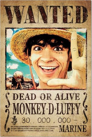 empireposter One Piece - Wanted Money D. Luffy - Manga Anime Poster Grösse 61x91,5 cm + 2 St Posterleisten Alu 63 cm