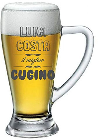 Boccale da birra 38 cl personalizzato con nome incisione cugino (nome) il miglior cugino dal (anno) - idea regalo cugini - regali originali - bicchiere in vetro chiaro, ca 38cl