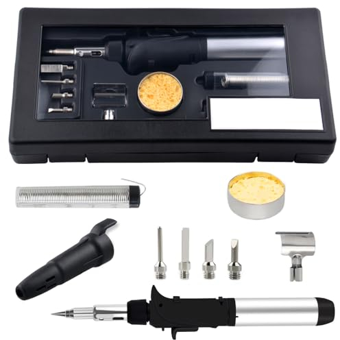 owootecc Gaslötkolben 10-in-1-Set mit 6 Spitzen und Zinndraht Multifunctional soldering iron kit für Brandmalerei, Schweißen, Schmuckreparatur