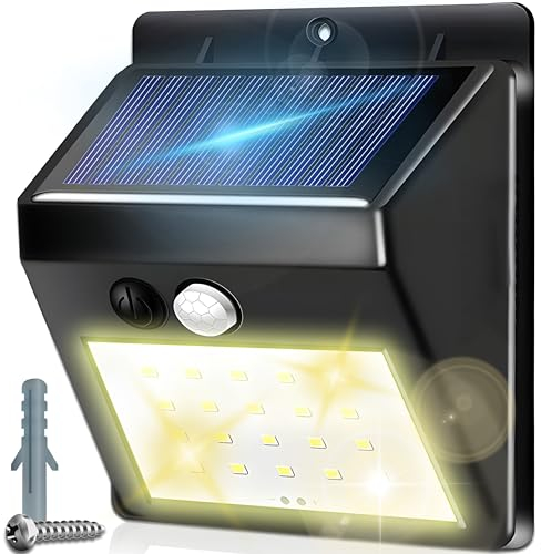 Retoo Lampada solare da esterno con sensore di movimento, Lampade da esterno impermeabili IP65 per giardino, garage, patio, lampada da parete di sicurezza