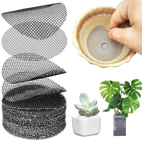 Addein 100 Stück Drainage Gitter, Kunststoffgitter Bonsai Zubehör, Drainagegitter für Pflanzkübel, Rundes Blumentopf Mesh für Bonsai Schale, Blumentopf Oder Pflanzkübel Untersetzer.
