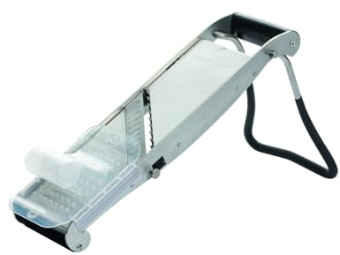 LOUIS TELLIER | Professioneller Edelstahl-Gemüsehobel Compact-PRO mit Ergonomischem Schieber und Standfuß | 2 Julienneeinsätze (4 & 10 mm) | Made in France, Silber