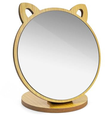 LWLWA Specchio da Tavolo Forma Dell'Orecchio Gatto, Regolabile Specchio Camera da Letto, Specchio Trucco Base Legno Massello Ispessito, Alta Risoluzione, per Camera Letto, Soggiorno, Toletta