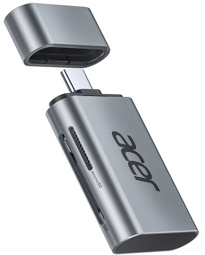 acer SD card reader 312MB/s USB C 4.0, UHS-II Micro SD Card Reader Aluminum, Micro SD/TF Memory Card Reader Adapter Compatible with iPhone 15/16 series, Galaxy S24, iPad Pro, MacBook Pro, Surface Pro