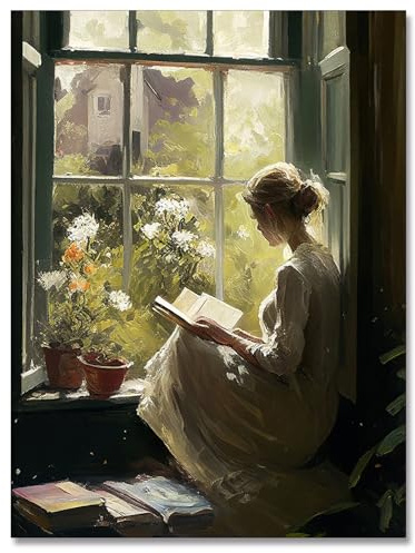 Huabsad Ritratto vintage dipinto a olio arte da parete retrò donne che leggono libri poster per finestre famose immagini su tela antiche femminili stampe da parete estetica per camera da letto