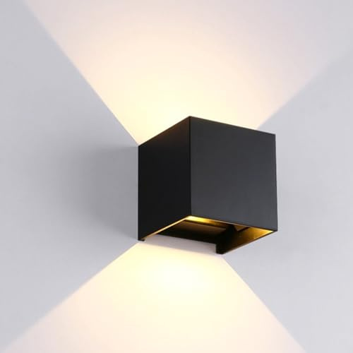 KTC-Home - PREMIUM LED Wandleuchte Innen/Außen - Schwarz RAL 9005 - Warmweiß 3000k - 12W - IP65 Wasser & Staubgeschützt - Einstellbarer Lichtstrahl/Winkel - Wandlampe Innen/Außenbereiche geeignet