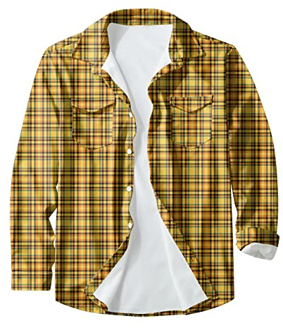 Generisch Jeanshemd Herren, Kariertes Regular Fit Hemd Langarm Button Down Freizeithemd Shirt Manschettenknöpfe (4XL, Yellow)