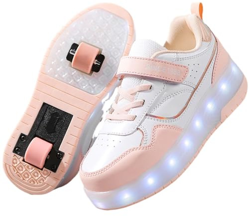Hiseng 2-in-1 Schuhe mit Rollen für Kinder - Verstellbare Rollschuhe Turnschuhe für Jungen und Mädchen, Outdoor Sportschuhe, EU 29-40