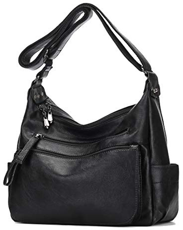 Lowille Fashion Crossbody Bag For Women Shoulder Bag Soft PU Leather Handbags Purses Multi Pocket Hobo Tote Bag (Black)
