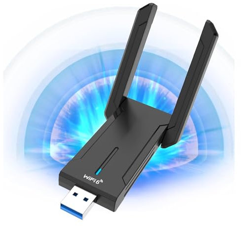 HOISGEAR Chiavetta USB WiFi AX1800 Mbps Dual Band 2.4GHz/5.0 GHz USB 3.0 Adattatore Wireless 6 con 2 Antenne 3dBi per PC Fisso Win7/Win10/Win11
