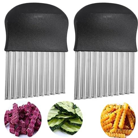 HoAhaMay2-teiligKunststoff Edelstahl Wellmesser, Wellenmesser Zerkleinerer, multifunktionales Wellmesser, Kartoffelschneidemaschine, verwendet für Kartoffeln, Zwiebeln, Obst, Gemüse,Karotten (schwarz)