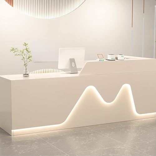comptoir de Réception et d'accueil avec Tiroirs Verrouillables, Table Minimaliste en Forme de L pour Comptoir de Caisse, Salon de Beauté ou Hall d'Entrée (Blanc Éclatant, 140cm/55'