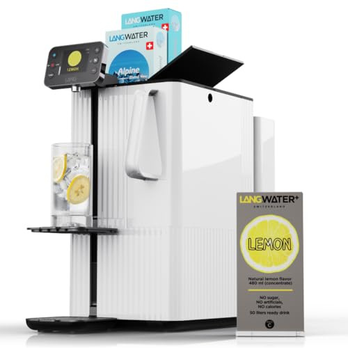 LANGWATER Osmoseanlage Auftisch TheWell 2 - mit Mineralisierung, Aromen, Heißwasserspender – Umkehrosmoseanlage für Trinkwasser inkl. 4-stufigem Wasserfilter (NSF58 RO, UV), 2 Mineralpacks, 1 Zitrone