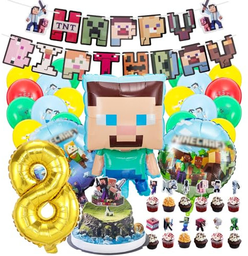 Kindergeburtstag deko Minecraft luftballon 8 Minecraft geburtstag | geburtstagsdeko jungen 8 jahr, Happy Birthday Dekoration Banner Karikatur