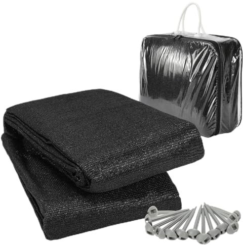 ISOISL Alfombra para tienda de campaña, 250 x 300 cm, alfombra de camping con 12 agujeros, 13 estacas y bolsa de transporte, antideslizante, transpirable, lavable (negro)