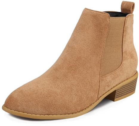Dernolsea Ladies Ankle Boots - Faux Suede Chelsea Style with Side Zip & Low Block Heel - Western Ankle Boots for Women Suede Beige Size 5 UK