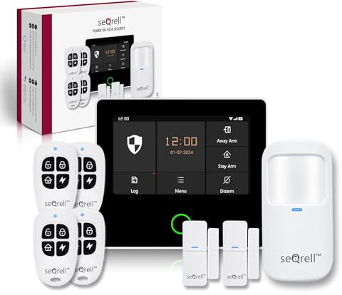 seQrell, Kit Allarme Casa Senza fili WiFi GSM 4g, Antifurto Casa Wireless con TOUCHSCREEN da 4,3, Batteria da 1500 mAh, Applicazione Tuya per Android e iOS, set da 8 pezzi. Animali ammessi, SQ4324F
