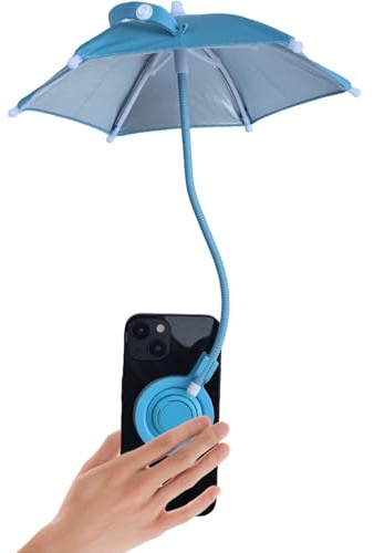 NTidea Magnetic Phone Umbrella for Sun Shade with Universal Adjustable Ring Stand, Cellphone Holder with Outdoor Anti-Reflective Magnetic Umbrella Sun Shade for iPhone 16 15 14 13 Pro Max, Blue