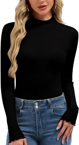 LEYSHE Jersey térmico de cuello alto para mujer, manga larga, cuello alto, camiseta de invierno, camiseta de cuello de tortuga para mujer, Negro , M