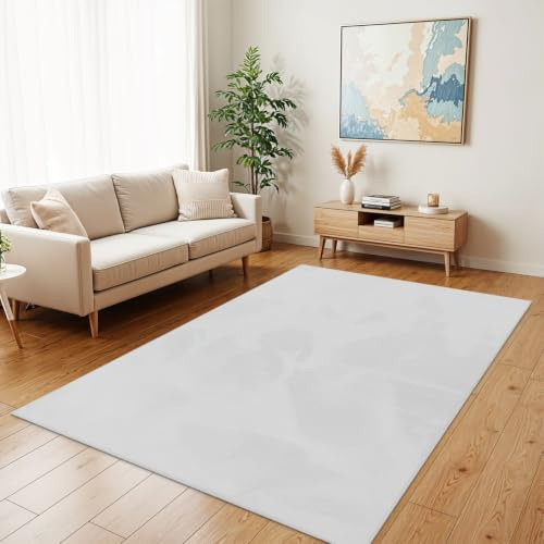 TT Home Wohnzimmer Teppich Hochflor Langflor Kunstfell Weich Modern Unifarben Flauschig, Farbe:Weiß, Größe:300x400 cm