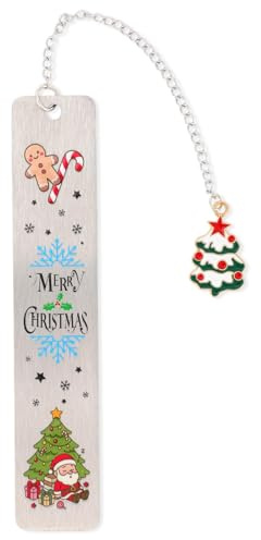 Weihnachts Lesezeichen mit Kette, Silber Metall Baum Zuckerstange Geschenkbox Weihnachtsmann Lesezeichen mit Anhängern für Fest Buchliebhaber Jugendliche