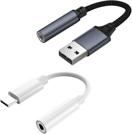 2 Pièces Adaptateur USB + USB C vers Jack 3,5 mm Carte Son Externe avec Entrée Micro et Sortie Casque TRRS DAC Stéréo Plug and Play Compatible PS5 PS4 Switch PC Windows Mac Linux pour Casque Audio
