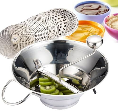 Passaverdure in acciaio inox, Passaverdure manuale, Per marmellate e puree, Per puree di verdure, Tritatutto, Diametro 30 cm, 5 dischi,A