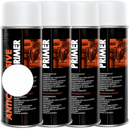 DECO COLOR 4er Sparpack Grundierung 400ml Haftgrund für z.B. Alufelgen, KFZ, Holz, Beton (4 Dosen Grundierung weiss 400ml)