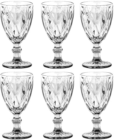 Elvida Interiors Wine Glass Embossed Vintage Goblets Alfresco Dining Glassware Layja Clear Set of 6