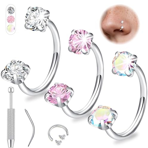 Aidenn 20G Hufeisen Nasenpiercing für Damen, 6-8 mm Nasenring Piercing Schmuck Set gold & silber, doppelter CZ Hufeisen Ringe, chirurgischer Stahl für Helix, Tragus, Labret Lippenpiercing