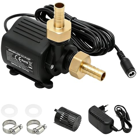 Wasserpumpe Klein 12V 800L/H, SGZIOO Aquarium Pumpe Klein mit 5-Gang-Drehzahlregelung, Mini Tauchpumpe Wasserpumpen, 5M Förderhöhe, Mini Teichpumpe, Springbrunnenpumpe für Aquarien, Teich, Brunnen