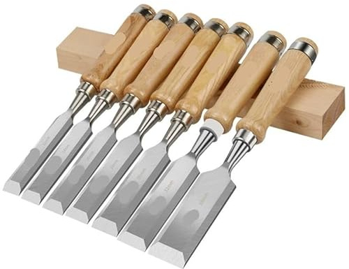 Juego de 4 Formones para Madera Profesionales - Cinceles de Carpintería 6/12/18/24mm con Mangos de Nogal & Funda de Cuero(6pcs 6/8/10/12/16/20mm)