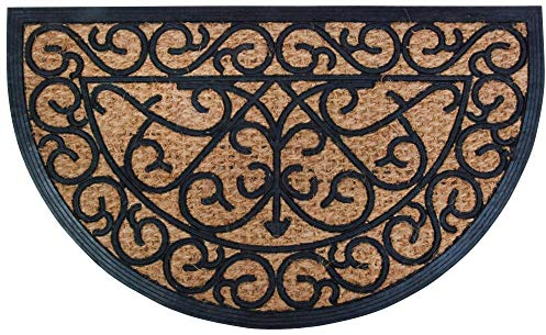 Esschert Design Schmutzfangmatte, Fußmatte in schwarz aus Gummi, mit Kokos-Einlage, halbrund, ca. 75 cm x 45 cm