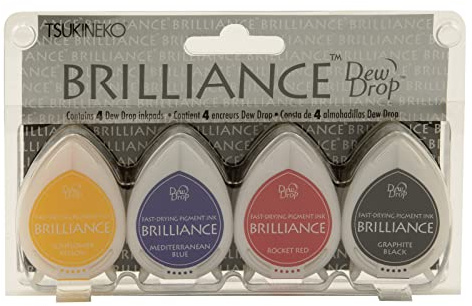 Tsukineko Brilliance Dew Drop Stempelkissen 4 - Mehrere Farben, Basics - Klein - Beständig Gegen Ausbleichen, Deckend, Wasserbeständig