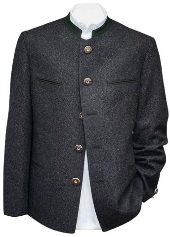 Lodenfrey Trachtensakko Lodensakko Trachten Lodenjanker Loden Janker Jacke Sakko Trachtenjacke anthrazit Walkjanker mit Schurwolle grau dunkelgrau Trachtenjanker Hornknöpfe, Größe:56