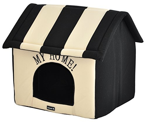 nanook Hundehöhle Katzenhöhle XL Hundebett Katzenbett Hundehaus faltbar flauschig kuschelig (Schwarz Beige, 60cm)
